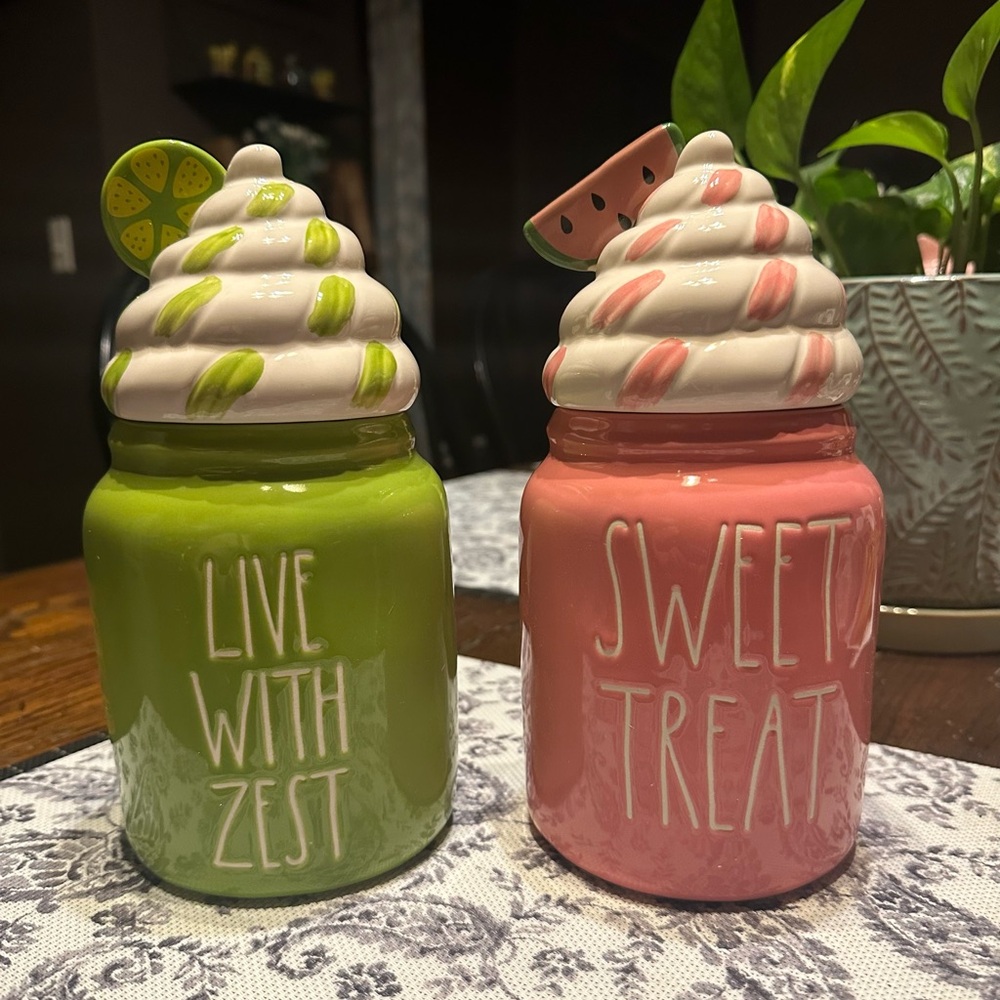 Ceramic Jar Set - Green and Pink
